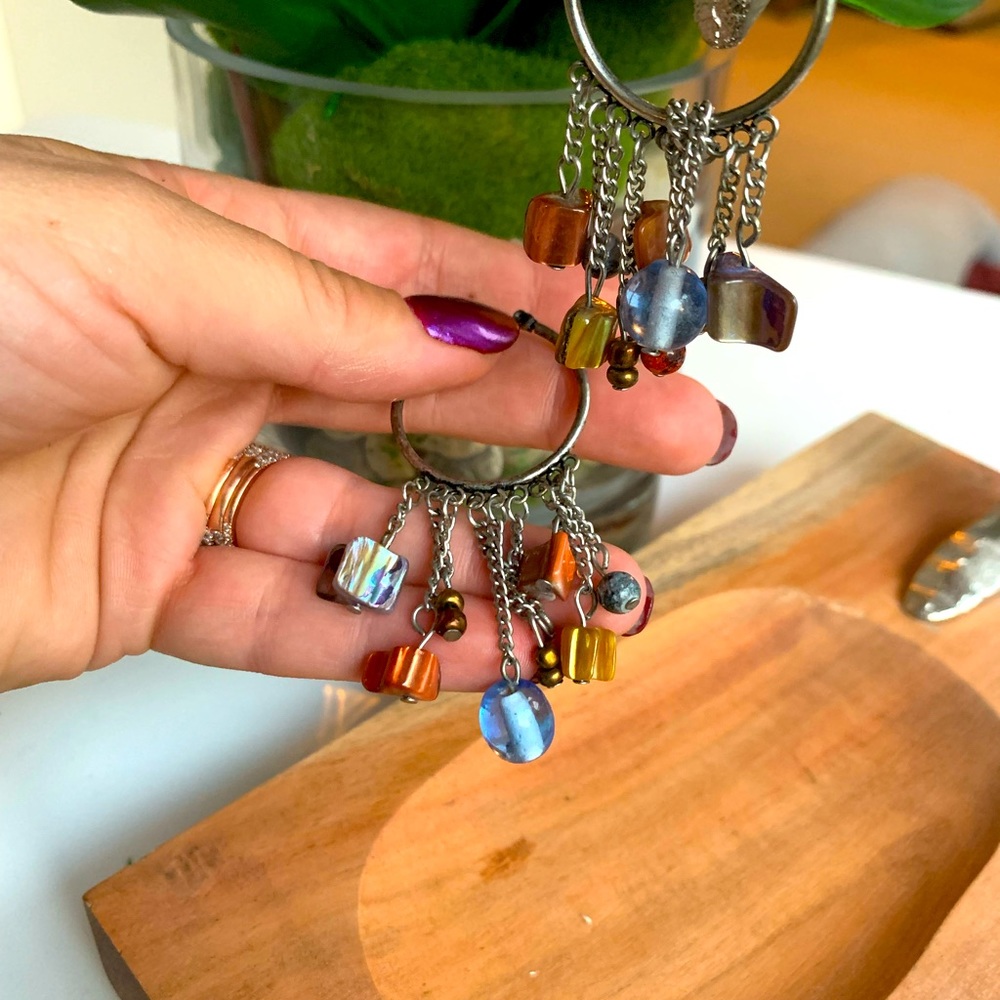 Two-tone silver beaded hoop earrings